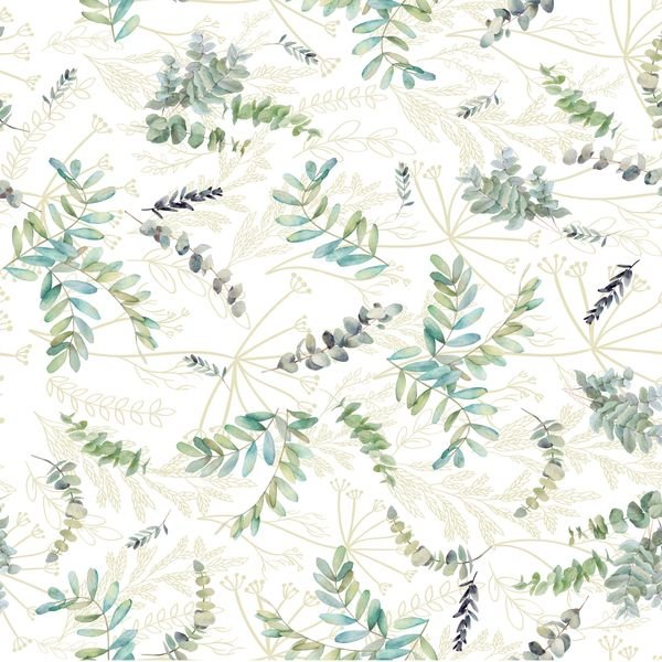 Watercolor Botanical Leaves — original textile pattern for botanical licensing