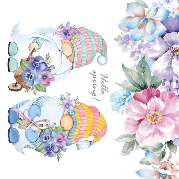 Gnome Floral Repeat Pattern — original textile pattern for lifestyle licensing