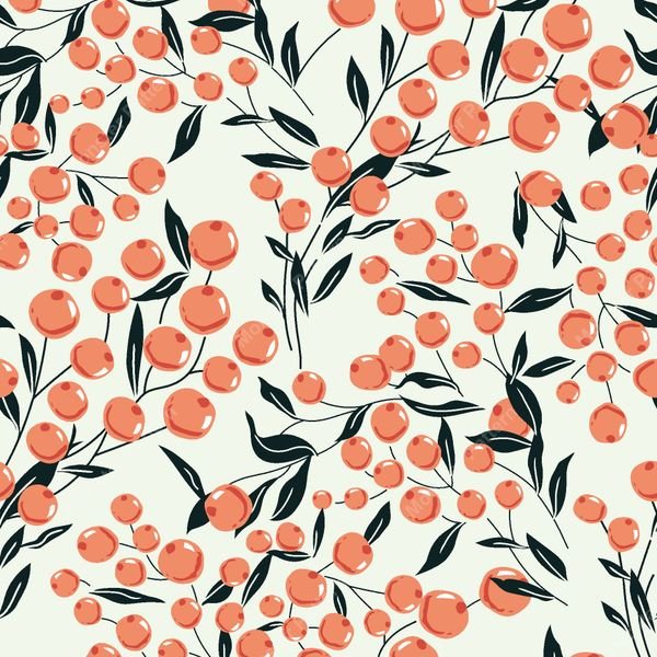 Red Berry Branch Pattern — original textile pattern for botanical licensing