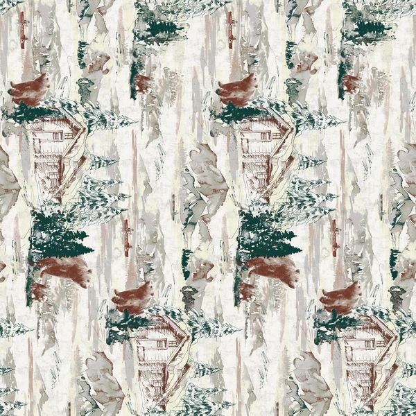 Rustic Cabin & Forest Repeat — original textile pattern for nursery licensing