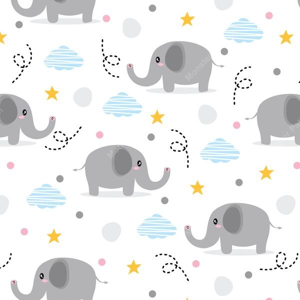 Cute Elephant Repeat Pattern — original textile pattern for nursery licensing