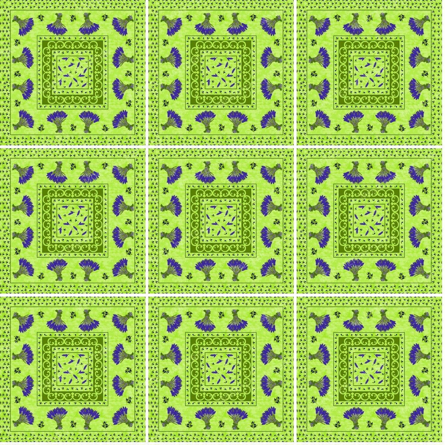 Green and Purple Floral Repeat — original textile pattern for floral licensing