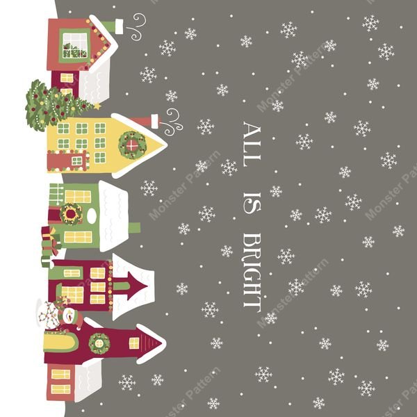 Christmas Village Snowfall — original textile pattern for tabletop licensing