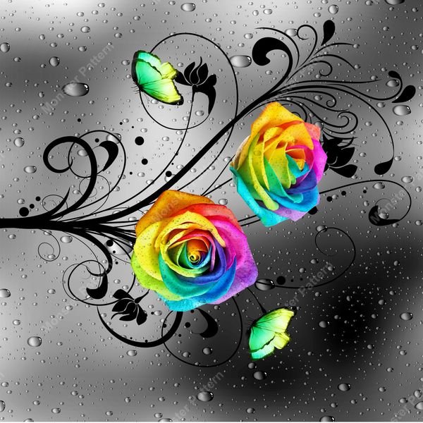 Rainbow Roses with Butterflies — original textile pattern for nursery licensing