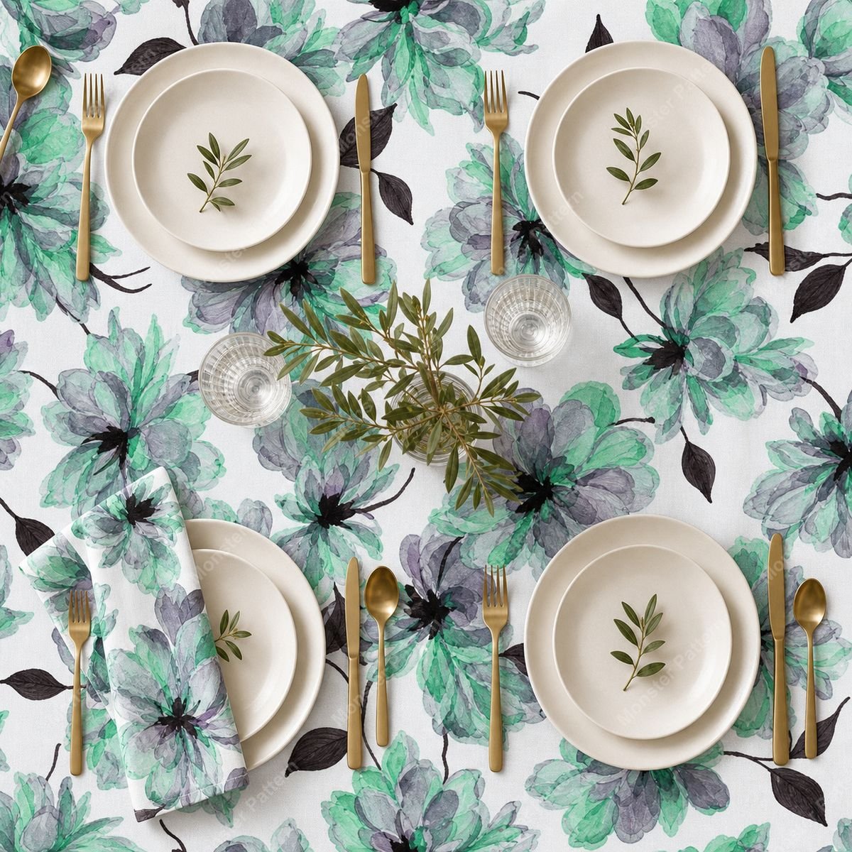 Green Floral Watercolor Pattern mockup 5